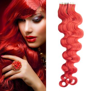 Tape in Human Hair Extensions 100g 40 Stks Rode Haar Extensions Braziliaanse Body Wave Hair
