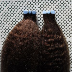 Tape in Human Hair Extensions 100g 40pcs Grof Yaki Skin Inslag Haarverlenging Tape Kleefstof Onverwerkte Maagd Braziliaanse Kinky Straight Hair