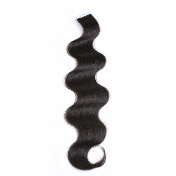 Bande dans les extensions de cheveux humains # 1B Vague de corps de couleur naturelle Remy Skin Weft Extensions de cheveux Remy Slik Tape ins Extensions