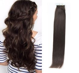 Tape in Human Hair Extensions Donkerbruin 1624inch Braziliaanse maagdelijke menselijke haaruitbreiding 20 stcs PU Skin Inslag Silky rechte 3070G 6023770