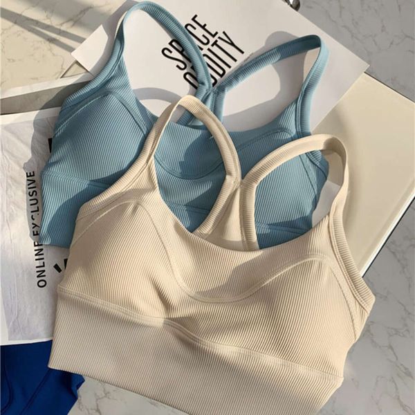 Ruban Lu dos align y femmes rembourrées de soutien-gorge sport à lanières push up top long crop yoga soutien-gorge