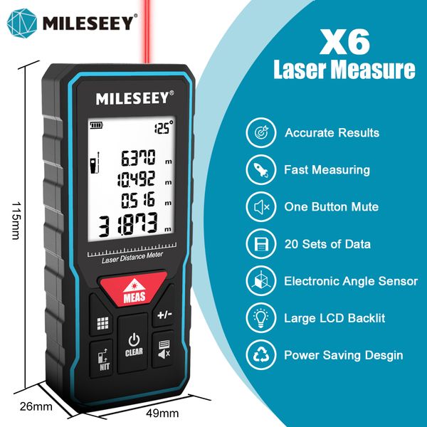 MILESEEY X6 ruban à mesurer Laser 40M 60M 80M 100M télémètre professionnel avec affichage d'angle pour bricolage décoration bâtiment 230914
