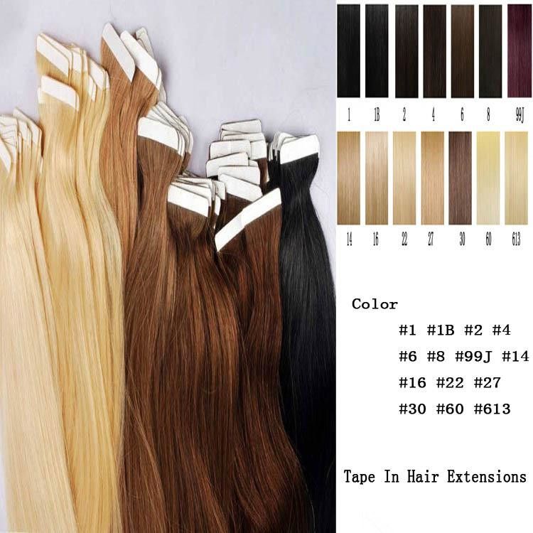 4cm largeur 10 '' - 26 '' 2,5 g / pc 40pcs / 100 g de ruban adhésif à cheveux indiens raide dans / sur les extensions de cheveux humains