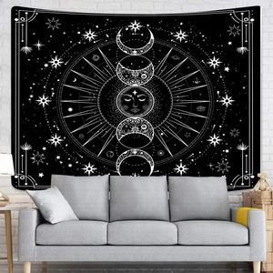 Wandtapijten 1 stuk van 75x100 cm zon en maan sterrenbeeld tapijt slaapkamer decoratie zwart wit patroon muur opknoping