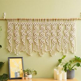 Tapestries 110 cm Handwoven Macrame Tapestry Curtain Windain Haing Boho Style Room Decoration Home Achtergrond