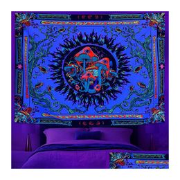 Tapisseries 1pc champignon mandala rotin escalade tapisserie uv lumière noire motif décoratif tenture murale pour salon chambre 230926 Dhhxw