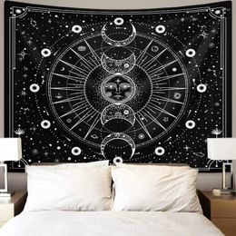 Tapisseries 1pc Tapisserie vibrante du soleil et de la lune utilisée pour la décoration de la chambre avec un motif de mandala blanc noir suspendu
