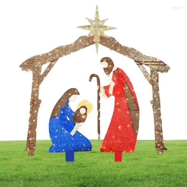 Tapisseries 2024 Nativité scène Metal Flat Light Christmas et Thanksgiving Decoration Garden 4 pièces Set Assembly Outdoor