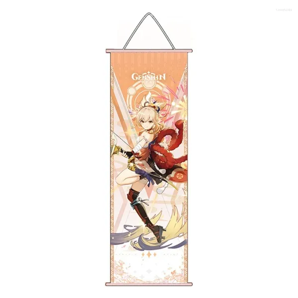 Tapices 25x75 cm Genshin Impact Poster Banner Scrolls Yoimiya Yae Miko Tartaglia Kokomi Xiao Lienzo Tela Colgante de pared Pintura Banderín