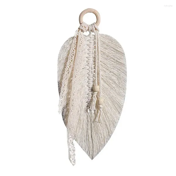 Tapices 2 unids 28 cm Boho Macrame Decoración de la pared Chic Borla Tapiz de dormitorio con forma de hoja de madera Telón de fondo de boda Cortina Guirnalda Banner