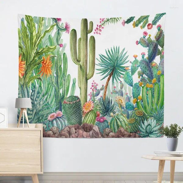 Tapices 3 Tamaño Mandala Colgante de pared Cactus Tapiz Verde Suculentas 3D Flor Arte Alfombra Manta Yoga Mat Decorativo para el hogar