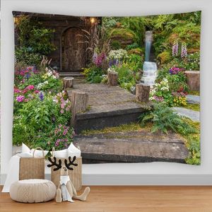 Tapisseries 3d beaux jardin fleurs rurales de paysage ruisseau imprimé grand mur de tapisserie suspendue décor de l'art bohème