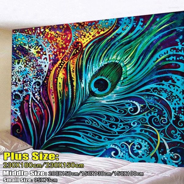 Tapisseries 3d coloré de paon plume tapisserie bohème art imprimer mur suspendu décor 95x73cm / 150x100cm / 150x130cm