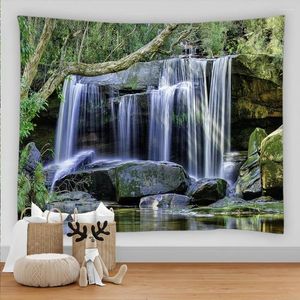 Tapisseries 3d Forest Stream Waterfall Landscape Tapestry mur suspendu plage picnic tapis camping home décor tissu