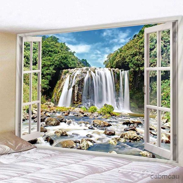 Tapices 3D Paisaje Ventana Tapiz Mar Flor Colgante de pared Alfombra Manta Manta Cubierta de cama Toalla de yoga Hogar Playa Plan verde