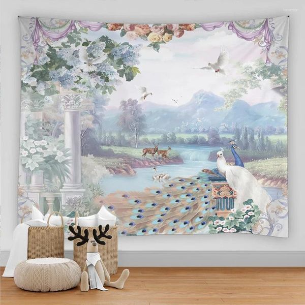 Tapisseries Impression 3D Animal Forêt Tapisserie Paons Oiseaux Fleur Bohème Hippie Art Esthétique Chambre Décor Tenture Murale Maison Chambre