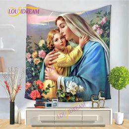 Tapisseries Tapisserie murale de la Vierge Marie imprimée en 3D Christ suspendu Tapisserie de châle de serviette de plage d'été nazaréen.