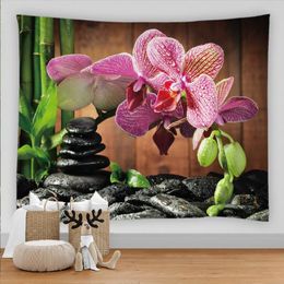 Tapisseries Impression 3D Zen Pierre Tapisserie Papillon Orchidée Paysage Salon Mur Toile Kawaii Home Art Asthetic Décor Couverture