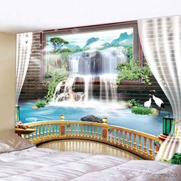 Tapisseries 3D cascade paysage maison tapisserie décorative scène psychédélique chambre décoration chambre bosimienne tapis de yoga décoratif R230713