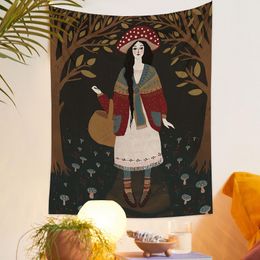 Tapestries 6 maten meisje paddestoel tapijt Tapestry mooie maan sterren botanische psychedelische slaapkamer kleurrijke maiden cottagecore interiordecoratie 230817
