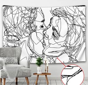 Tapisseries abstraite Tapestry blanc noir home art décoration hippie contour peinture tapis
