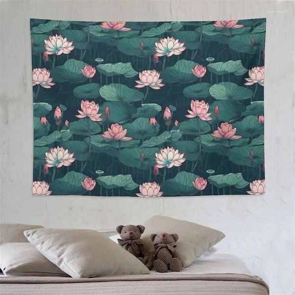 Tapisseries Tapisserie abstraite de fleur de lotus d'aquarelle - tenture murale pour la décoration de la maison dans le salon ou la chambre à coucher