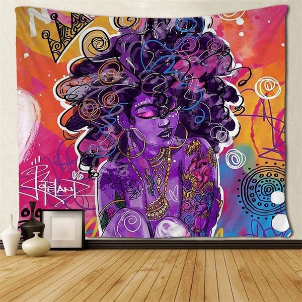 Tapices Mujeres afroamericanas Arte Afro Queen Tapices Hippie Colgante de pared 220831