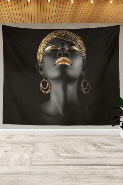 Tapices Tapiz decorativo para pared con diseño de mujer de maquillaje dorado africano