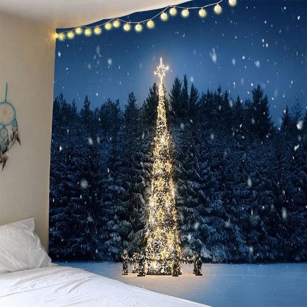 Tapisseries Aggcual Arbre de Noël grande tapisserie tenture murale fond tissu décoration murale bohème décorations de Noël murale tap826 231207