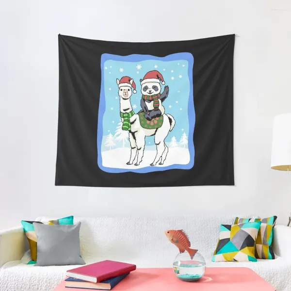 Tapices Alpaca Panda Camiseta de Navidad Regalo Merry Llama Tapestry Decoraciones para las cosas de la habitación para el