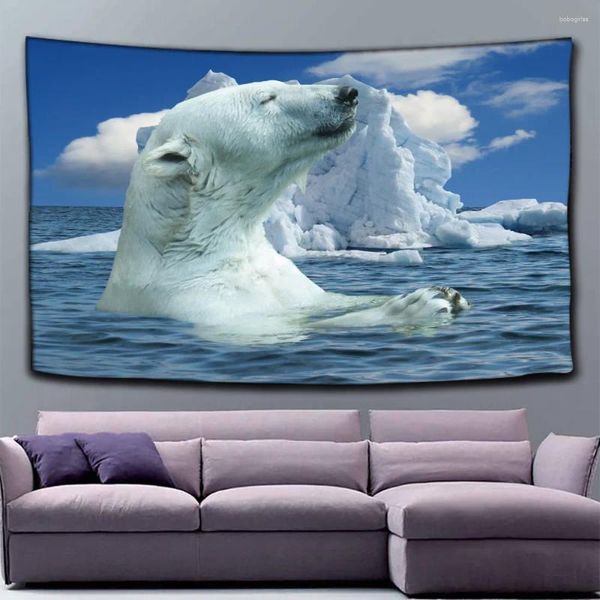 Tapices Animal Oso Polar Tapiz Lindo Nieve Montaña Paisaje Subacuático Dormitorio Sala de estar Decoración Colgante de Pared