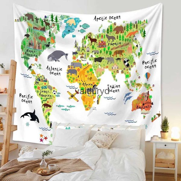 Tapisseries Carte du monde animal Tapisserie Tissu haute définition Décoration de chambre d'enfant Affiches de jardin à suspendre pour l'extérieurvaiduryd
