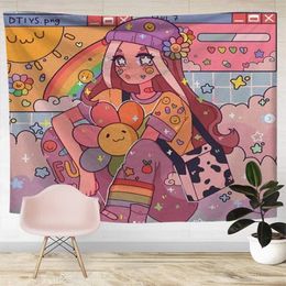 Tapices de Anime, Tapiz Kawaii para decoración de habitación, accesorios estéticos para decoración de dormitorio, Tapiz colgante de Pared bonito, Colgar En La