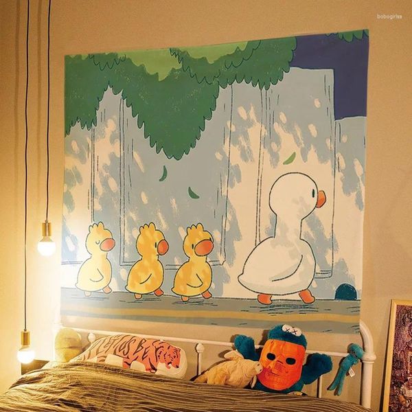 Tapisseries murales suspendues avec dessin animé, mignon, drôle, canard, mère, enfants, Hippie, Kawaii, décoration de chambre, esthétique pour fille et adolescente