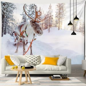 Tapisseries Antilope Carriage De Noël Tapisserie Tenture Murale Scène De Neige Naturelle Hippie Ins Style Minimaliste Art Room Studio Home Decor