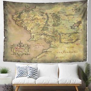 Tapestries kunstwerken muur hangende middelste aarde kaart 50x60 inch tapestries matras gordijn home decor print decoratie muurschildering r230816