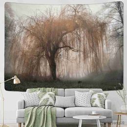 Tapices Autumn Willow Tapestry Wall Nature Nature Landscape Aesthetic Room Decoración del hogar Cloth Fondo R230815