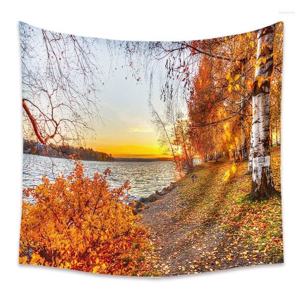 Tapices Autumn Autumn Yellow Forest Stream Tapiz Tapiz Tapiz Maple Hojas de hojas de pared Hippie Hippie Decoración para el hogar