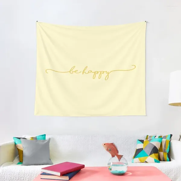 Tapisseries Be Happy-jaune, décorations pour décoration de chambre, décor mignon