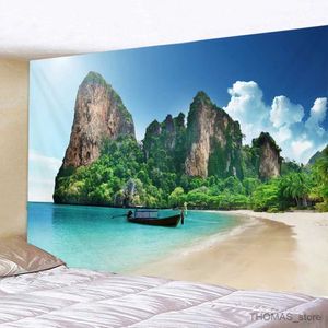 Tapices Tapiz de paisaje de puesta de sol de playa para colgar en la pared, tela estampada grande, tapiz de árbol de coco de la gran ola, decoración estética para dormitorio R231129