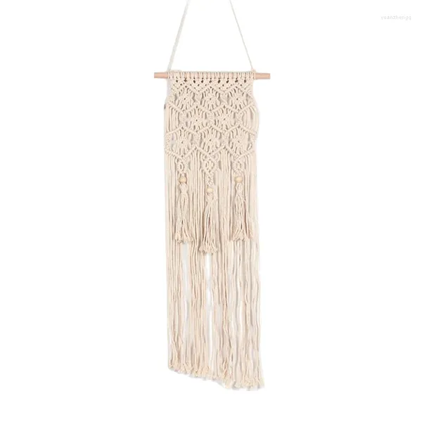 Tapices Beau -Macrame Wall Hanging Hand Art Angled Art Macrame Tapestry con borla - Decoración de telón de fondo de la casa de bodas boho