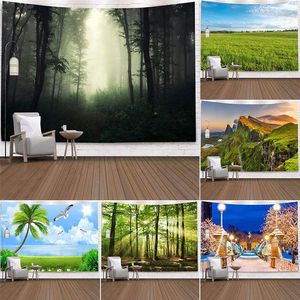 Tapisseries murales en Polyester, belle impression numérique 3D de forêt naturelle, tenture murale, fond de cocotier, décor de salon de maison