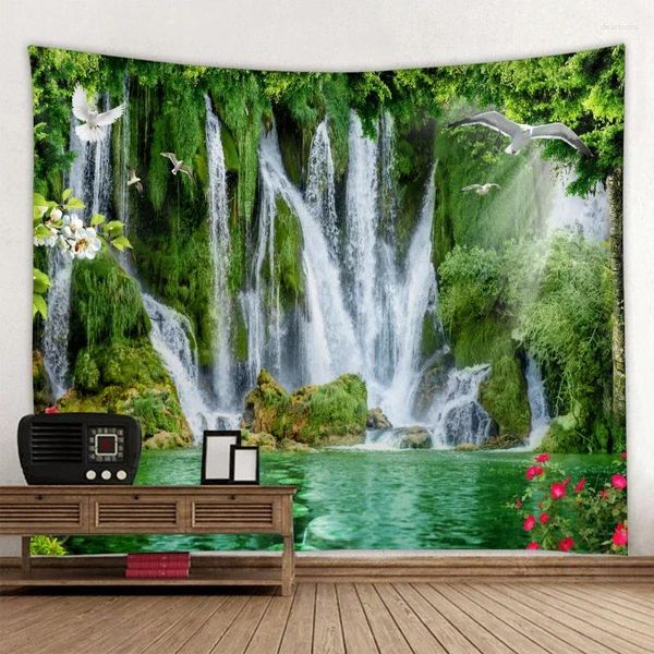 Tapices hermoso y encantador paisaje tapiz decorativo cascada bosque impresión paisaje marino bohemio pared decoración del hogar