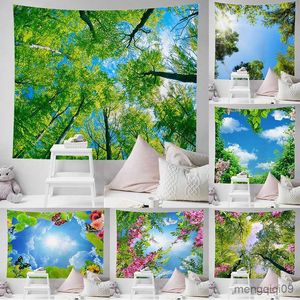 Tapisseries Beau Ciel Bleu Et Jungle Blanche Combinaison De Fond De Paysage Spectaculaire Tapisserie Décoration De La Maison Tissu Mural R230710