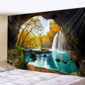 Tapisseries Belle grotte cascade impression mur hippie tapisserie polyester tissu décor à la maison tapis tapis suspendus grande couverture de canapé