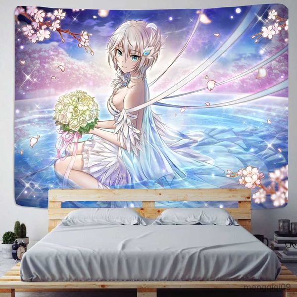 Tapices Hermosa chica Mural Tapiz Anime Decoración Dormitorio Fondo Alfombra Cojín Colgante de pared R230705