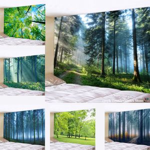 Tapestries Beautiful Natural Forest Printed Large Wall Tapestry Hippie Hanging Bohemian Mandala Art Decor 221006