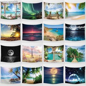 Tapestries Mooie Night Moon Sea Beach Landschap Wall Art Tapestry Achtergrond Muur Decoratie Wandtapijt 230x150cm R230817