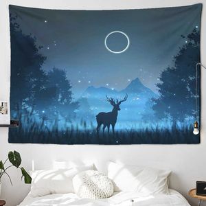 Tapices Hermoso cielo nocturno Tapiz de pared Decoraciones para el hogar Colgante de pared Bosque Ciervo Noche estrellada Tapices para sala de estar Dormitorio