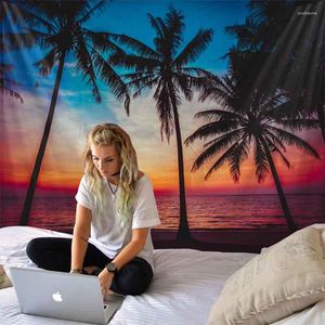 Tapestries Mooie zeegezitter Kokosboom Tapijt Tapijt Sunrise Zonsondergang Muur Hanging Home Decor Hippie Boho Yoga Mat Bleed Beach